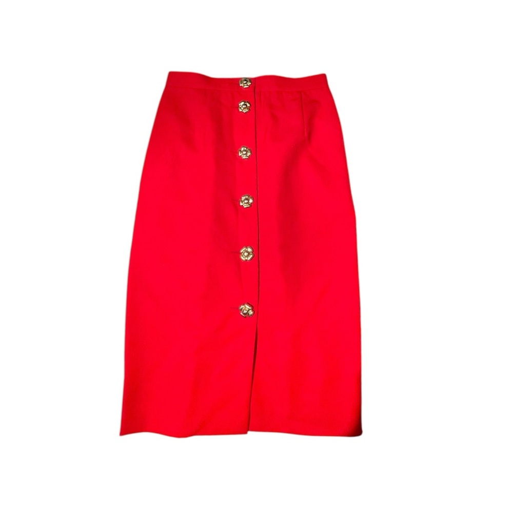 RARE Valentino Red Midi Length Skirt Gold Tone Floral Buttons Size 6 or Small